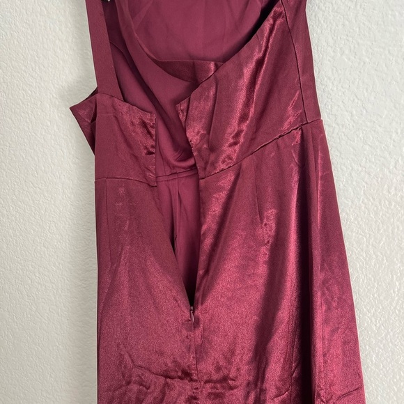 On the Guest List Burgundy Satin One-Shoulder Maxi Dress - Picture 7 of 9